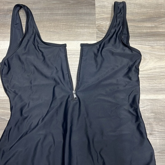 Black one piece zipper top open back bathing suit size large - Picture 6 of 8